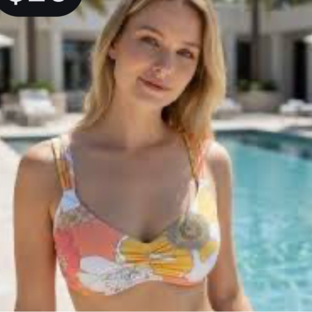 Colorful Women's Bikini TOP ONLY 70’s Floral Motif